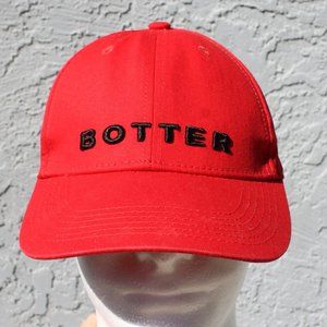 BOTTER Classic Red Baseball Cap Hat Black Logo 6 Panel Adjustable Back Cotton